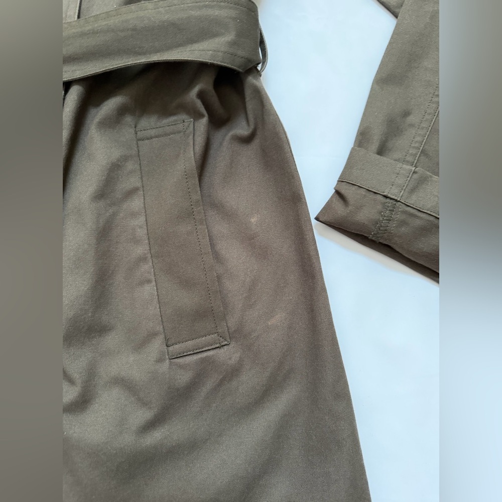 Trench Coat Belted Women’s Double-Breasted- Olive Small - Picture 11 of 15